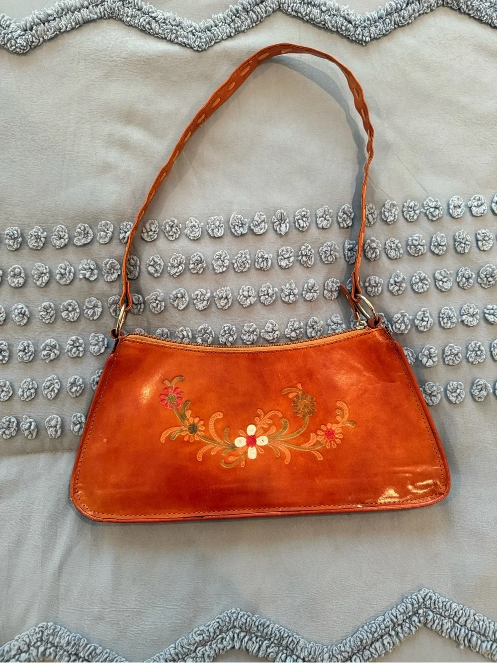 Vintage Hand-Painted Floral Leather Shoulder Bag